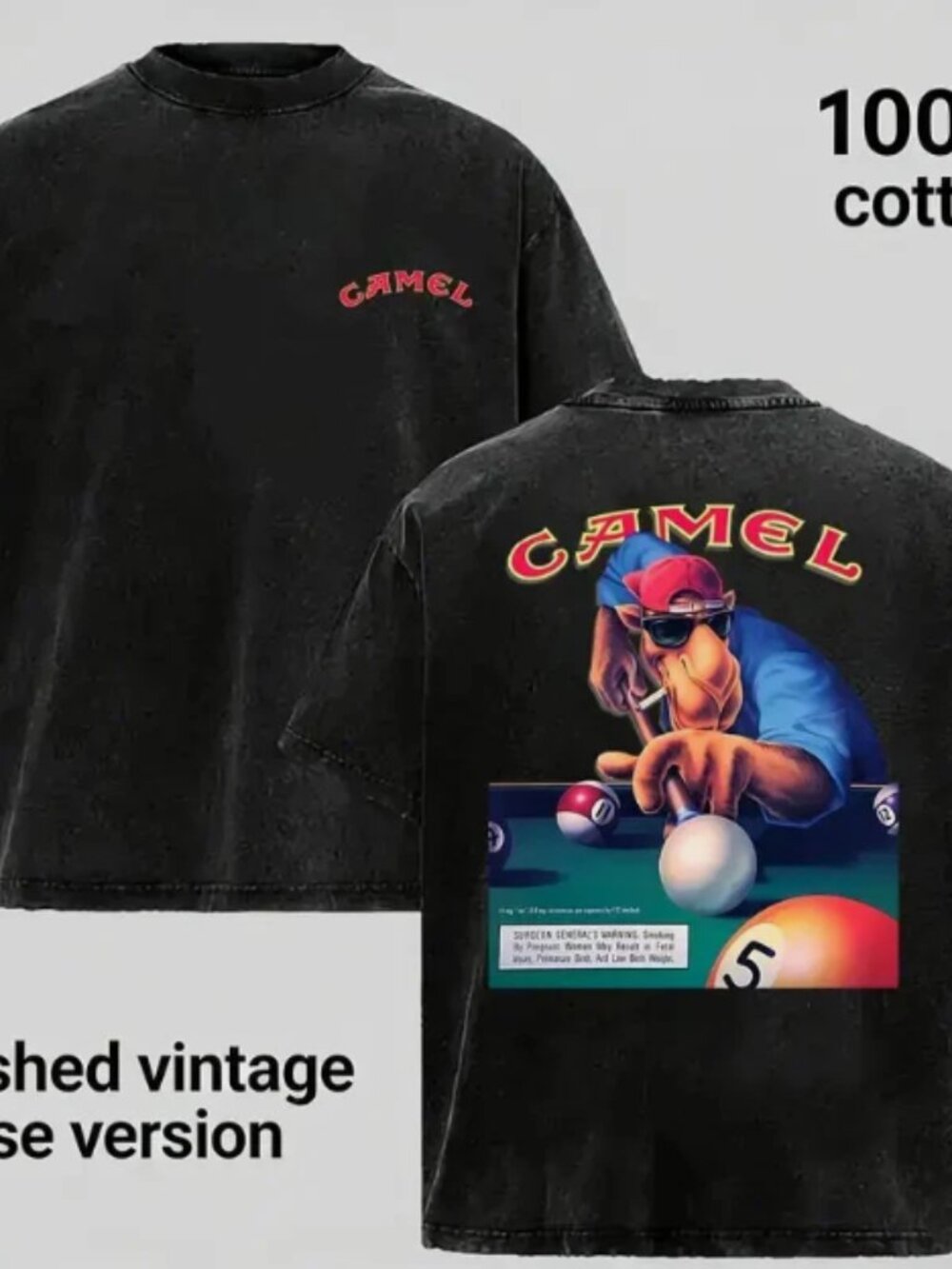 NWT Vintage Camel Cigarettes Billiards Pool Playing Joe Camel Graphic Tee